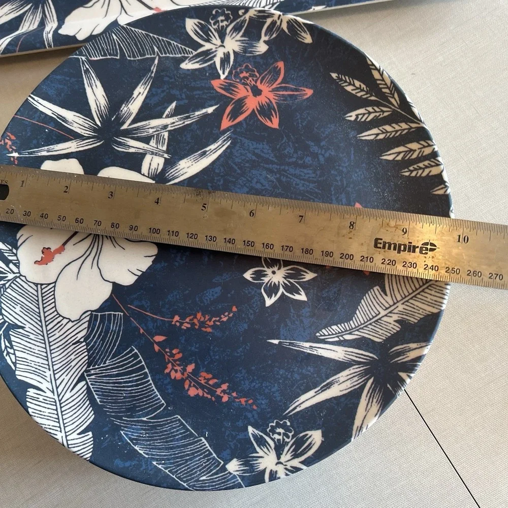 Tropical‎ Hibiscus Tiki  Blue Melamine Tray  + 7 Dinner Plates Caribbean Joe